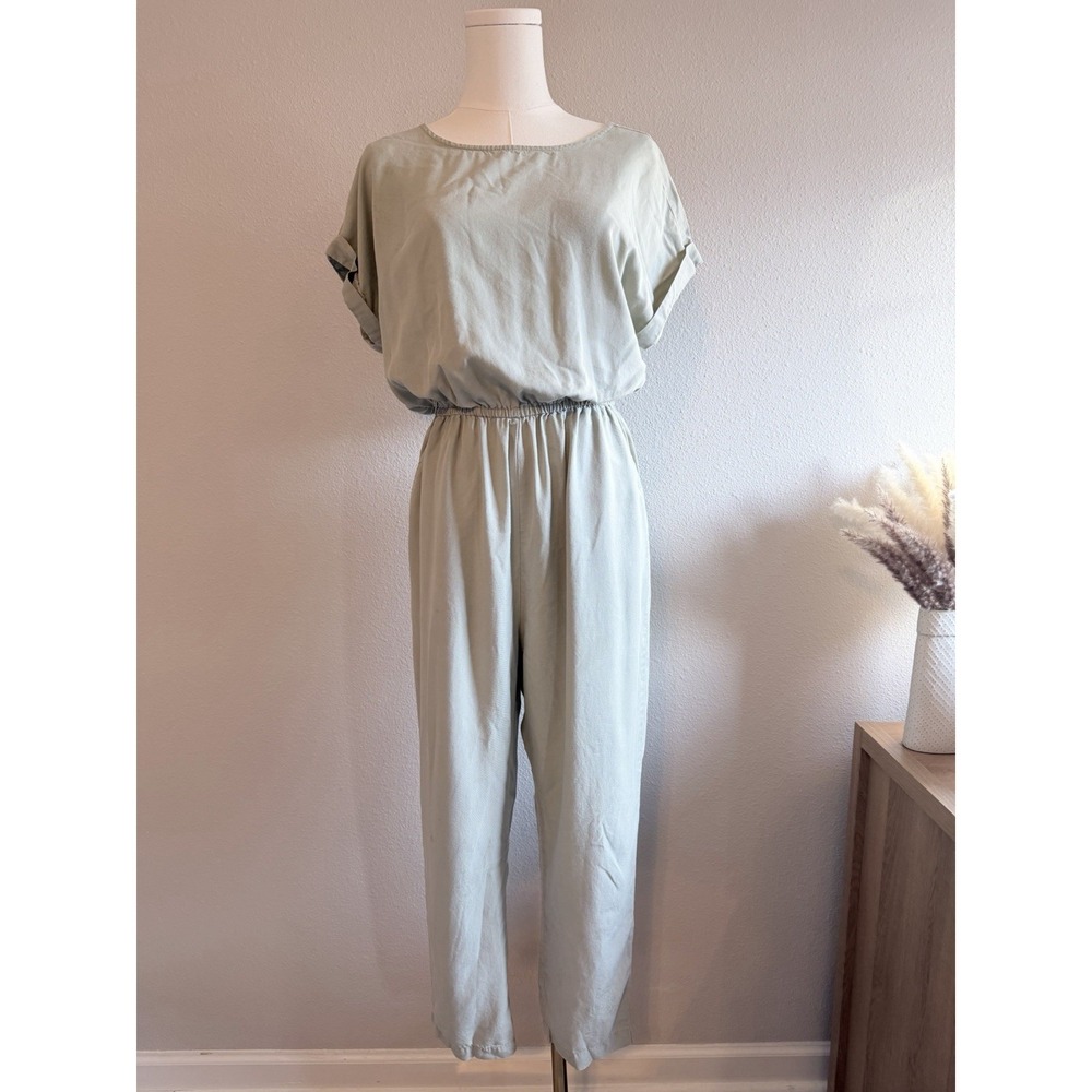 Joppa 100% Lyocell‎ Light Green Short Sleeve Jumpsuit M Elastic Waist Pockets